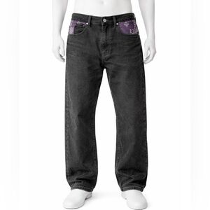 Retro Rarri Stylish Black and Purple Relaxed Men's Jeans